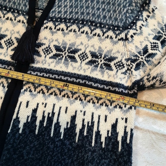 Vintage Blue & White Front Zip Sweater Cardigan Nordic Snowflake Ramie Cotton S - Picture 11 of 12